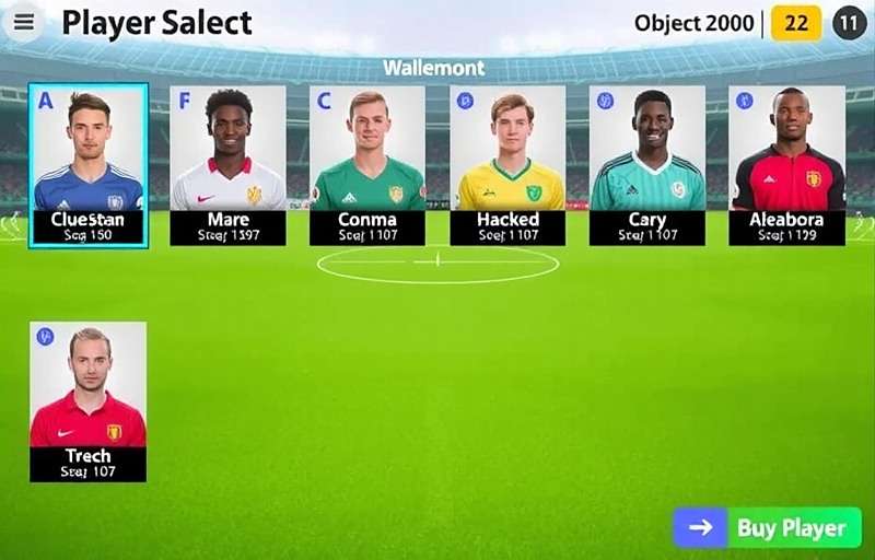 Goa Emerging Football Stars gameplay showing player selection interface with young footballers from different parts of Goa