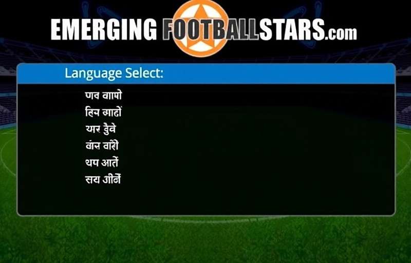 Goa Emerging Football Stars language selection screen showing various Indian language options