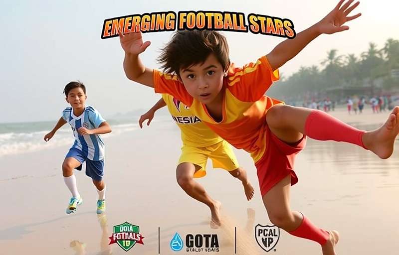 Goa Emerging Football Stars game cover showing young football players in action on a beach in Goa