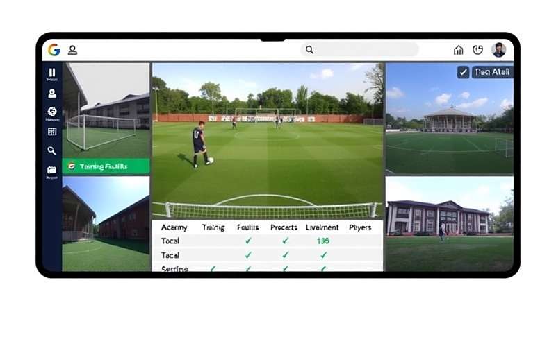 Goa Emerging Football Stars academy management screen showing training facilities and player development metrics